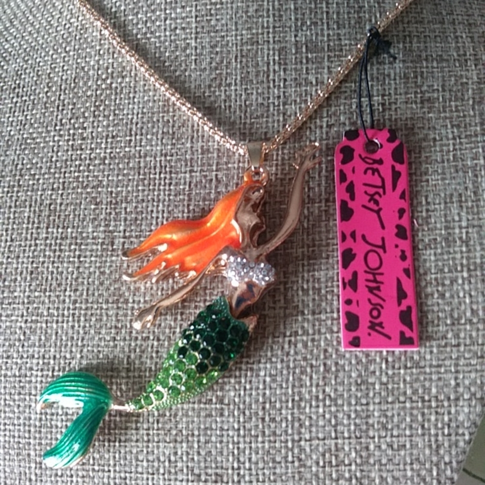 Betsey Johnson Crystal Enamel Green Mermaid Necklace